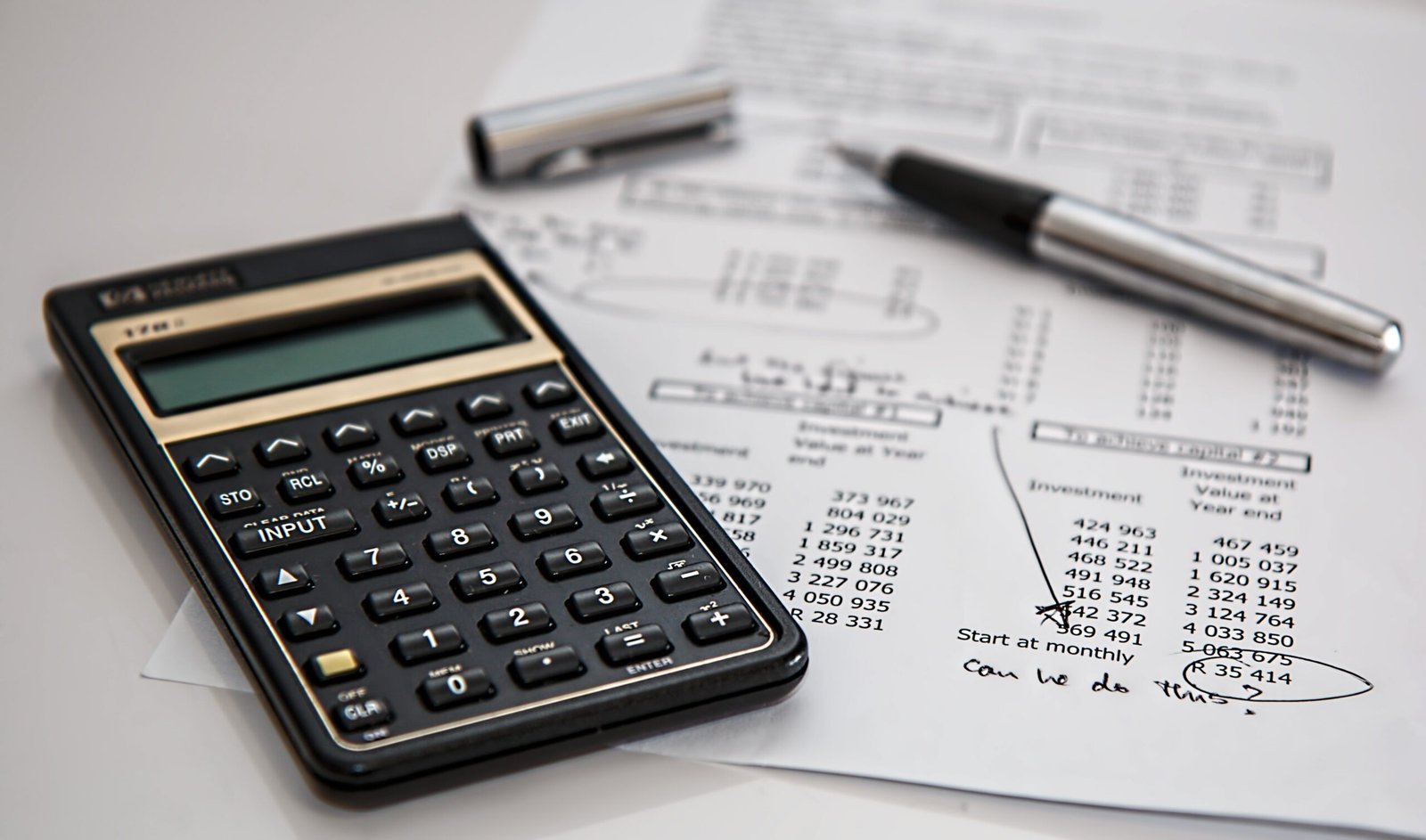 Calculator and tax documents for tax calculations.