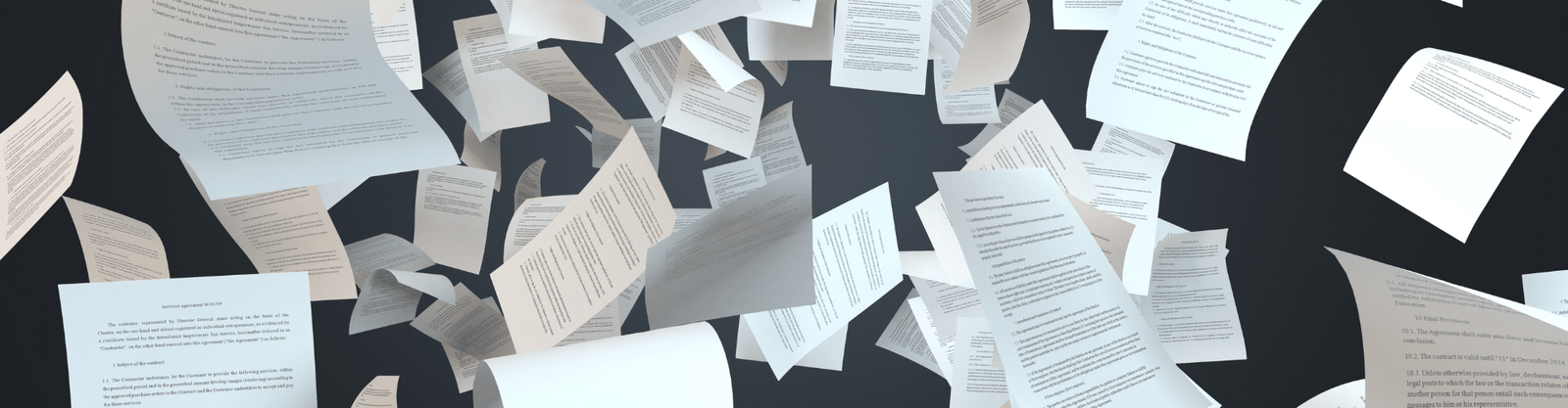 Flying documents symbolizing the chaos and confusion in ERC refund filings through PEOs.